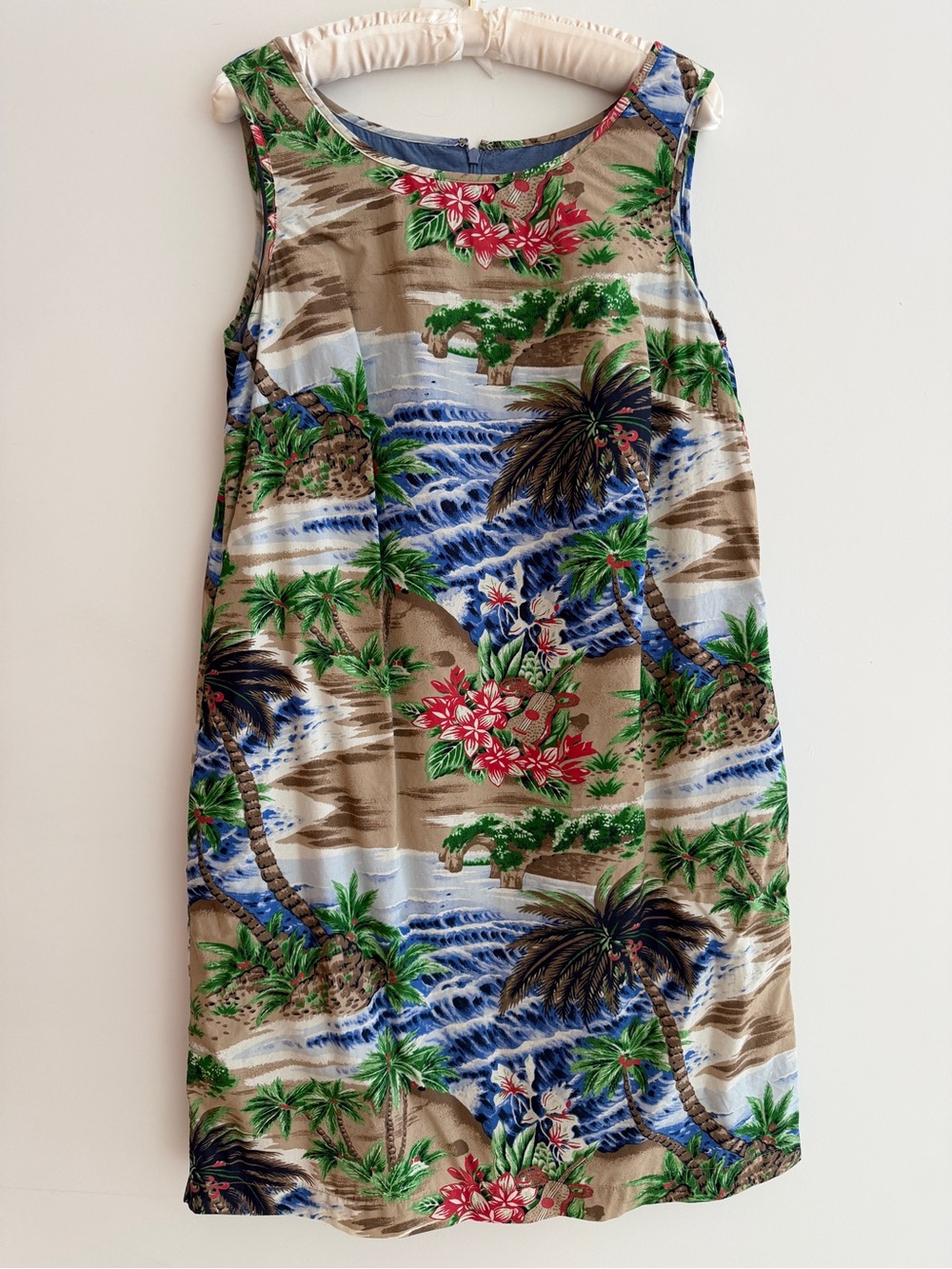 TALBOTS Day Dress Hawaiian Tropical Sleeveless Knee Length Shift Casual Tiki